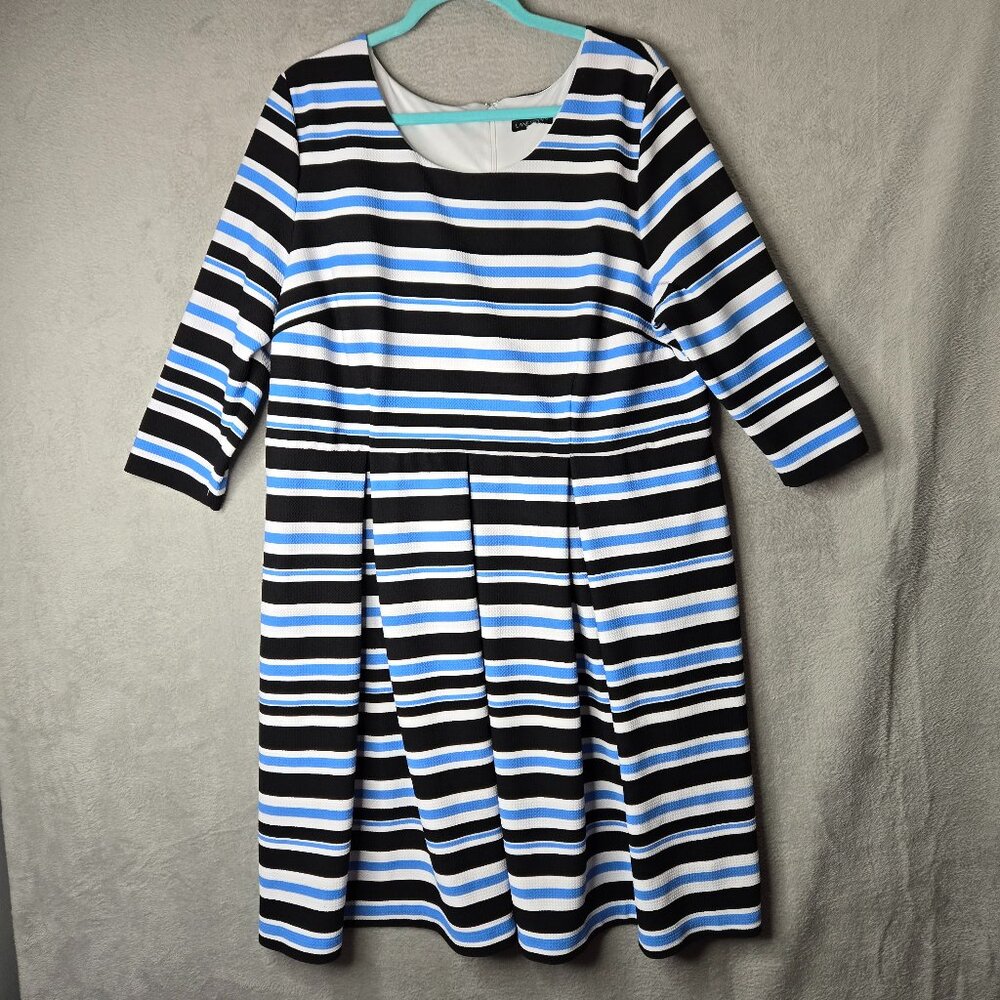 Lane Bryant 18/20 Plus Size Dress Aline Waffle Knit Striped 3/4 Sleeve